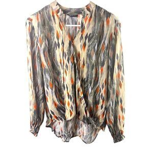 NWOT APNY Women's Abstract Diamond Print Sheer Long Sleeve Top Sz L